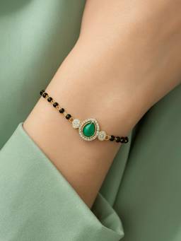 I Jewels - Green Kundan & Stone Manglsutra Bracelet Rakhi with Roli Chawal