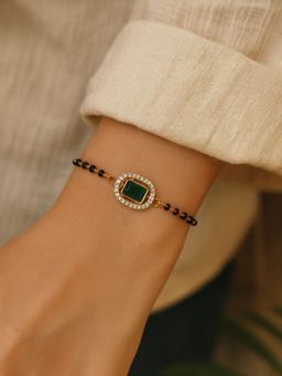 I Jewels - Green Square Shaped Mangalsutra Bracelet Rakhi with Roli Chawal