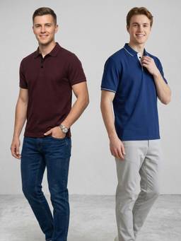 Greylongg - Multi-Colour Comfortable Men's Polo T-Shirt (Pack of 2)