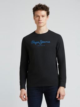 Pepe Jeans - Black Solid Crew Neck Full Sleeves T-Shirt