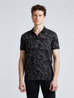 Pepe Jeans - Black Print Polo Collar Short Sleeves T-Shirt