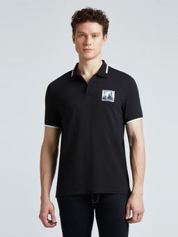 Pepe Jeans - Black Graphic Print Polo Collar Short Sleeves T-Shirt