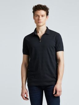 Pepe Jeans - Black Self Design Polo Collar Short Sleeves T-Shirt