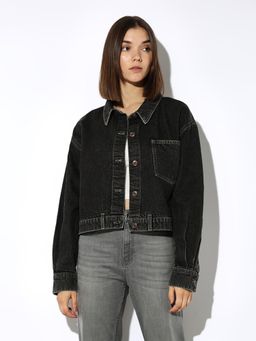 ONLY - Women Black Regular Fit Denim Jacket