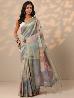 Libas - Blue Self Design Saree with Unstitched Blouse
