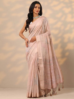 Libas - Pink Self Design Saree with Unstitched Blouse