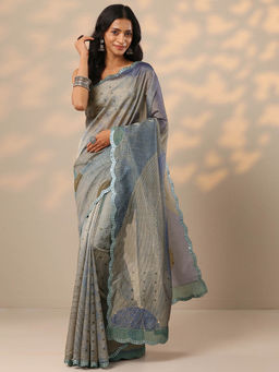 Libas - Blue Printed Self Design Saree with Unstitched Blouse
