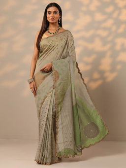 Libas - Green Printed Self Design Saree with Unstitched Blouse