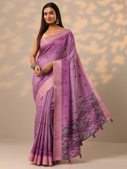 Libas - Mauve Thread Work Woven Design Border Saree with Unstitched Blouse