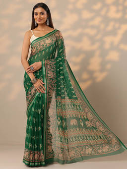 Libas - Green Ethnic Motifs Printed Saree with Unstitched Blouse