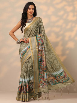 Libas - Beige Ethnic Motifs Printed Saree with Unstitched Blouse