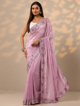 Libas - Lavender Zari Sequins Work Saree with Unstitched Blouse