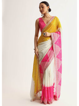 KALKI FASHION - Georgette Printed Gotta Patti Zari Embroidery Saree with Unstitched Blouse
