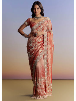 KALKI FASHION - Mauve Tissue Scallop Border and Bead Embroidery Saree with Unstitched Blouse