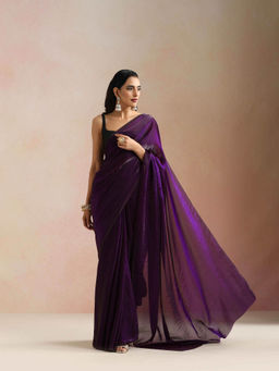 trueBrowns - Purple Tissue Saree with Unstitched Blouse