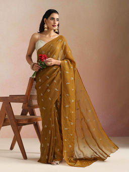 trueBrowns - Bronze All Over Embroidered Saree with Unstitched Blouse