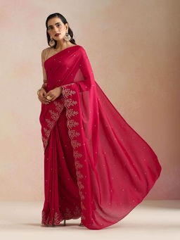 trueBrowns - Pink All Over Zari Embroidered Saree with Unstitched Blouse
