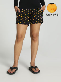 Puma - Womens Black & Yellow Shorts (Pack of 2)