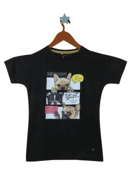 Monte Carlo - Girls Cotton Blend Printed Black Top