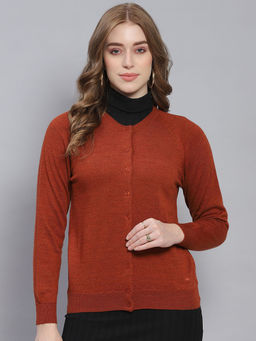 Monte Carlo - Rust Multi Solid Round Neck Cardigan