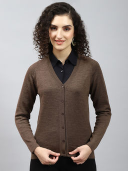 Monte Carlo - Coffee Mix Solid V Neck Cardigan