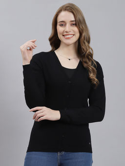 Monte Carlo - Black Solid V Neck Cardigan