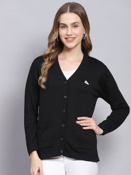 Monte Carlo - Black Solid V Neck Cardigan