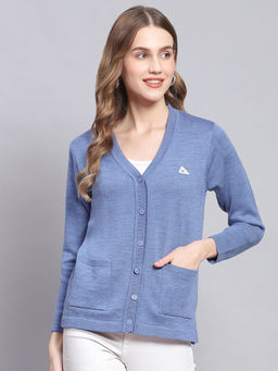 Monte Carlo - Blue Mix Solid V Neck Cardigan