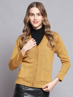 Monte Carlo - Yellow Mix Solid V Neck Cardigan