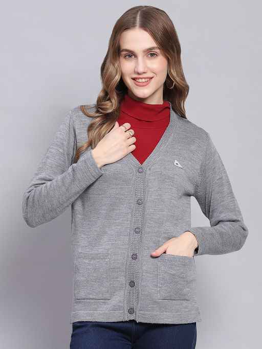 Monte Carlo Ladies Gray Cardigans MONTE CARLO Women Solid Full