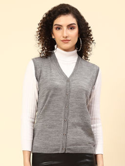 Monte Carlo - M Grey Mixture Solid V Neck Cardigan