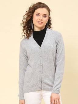 Monte Carlo - Lt Grey Mix Solid V Neck Cardigan