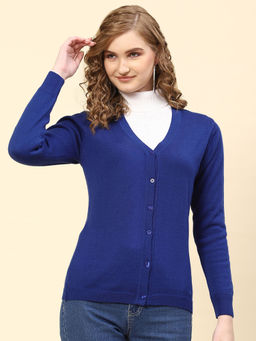 Monte Carlo - Royal Solid V Neck Cardigan