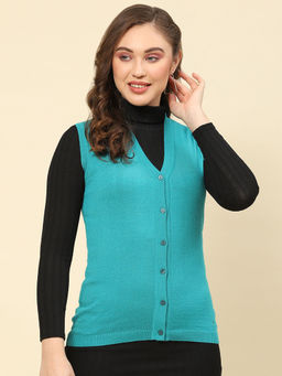 Monte Carlo - Turquoise Solid V Neck Cardigan