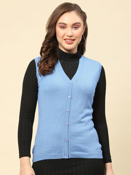 Monte Carlo - Sky Blue Solid V Neck Cardigan