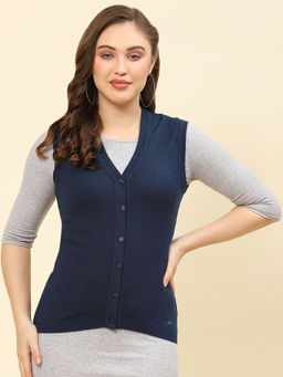 Monte Carlo - Ink Blue Solid V Neck Cardigan