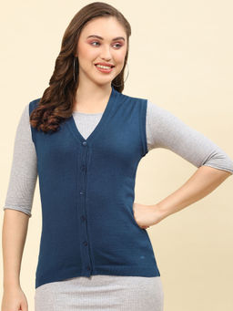 Monte Carlo - Teal Solid V Neck Cardigan