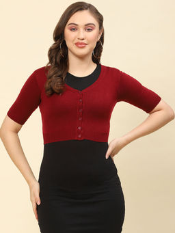Monte Carlo - Maroon Solid V Neck Sweater Blouse