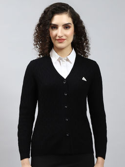 Monte Carlo - Black Self Design V Neck Cardigan