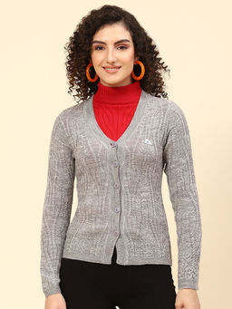 Monte Carlo - Lt Grey Mix Self Design V Neck Cardigan