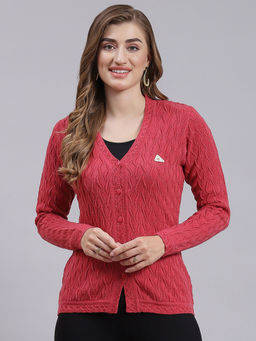 Monte Carlo - Coral Mel Self Design V Neck Cardigan