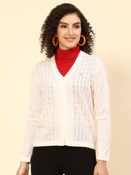 Monte Carlo - Off White Self Design V Neck Cardigan