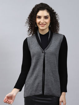 Monte Carlo - Black Grey Solid Collar Cardigan