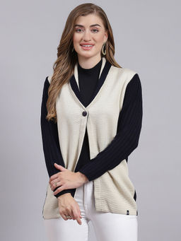 Monte Carlo - Navy Cream Solid Collar Cardigan