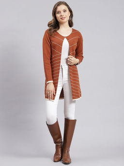 Monte Carlo - Brown Striped Round Neck Cardigan