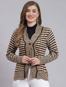 Monte Carlo - Coffee Brown Striped V Neck Cardigan