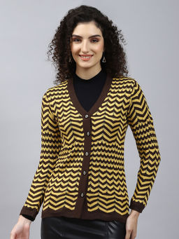 Monte Carlo - Brown Yellow Striped V Neck Cardigan