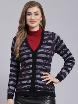 Monte Carlo - Black Striped V Neck Cardigan