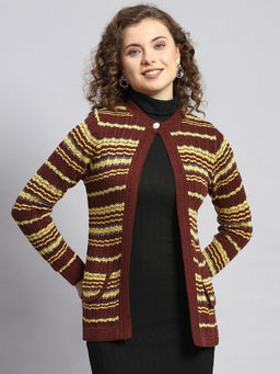 Monte Carlo - Ruby Brown Mel Striped Round Neck Cardigan