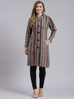 Monte Carlo - Multi Color Striped Stand Collar Coat